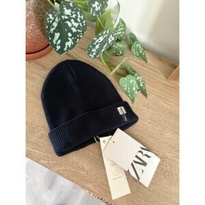 Zara Baby Toddler Ribbed Winter Beanie 1-3 Years Navy Blue